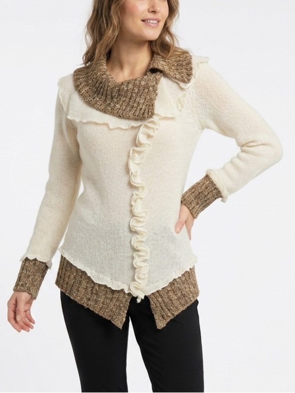 Alison Sheri Asymmetrical Ruffle Mohair-Blend Knit Sweater Small - 556